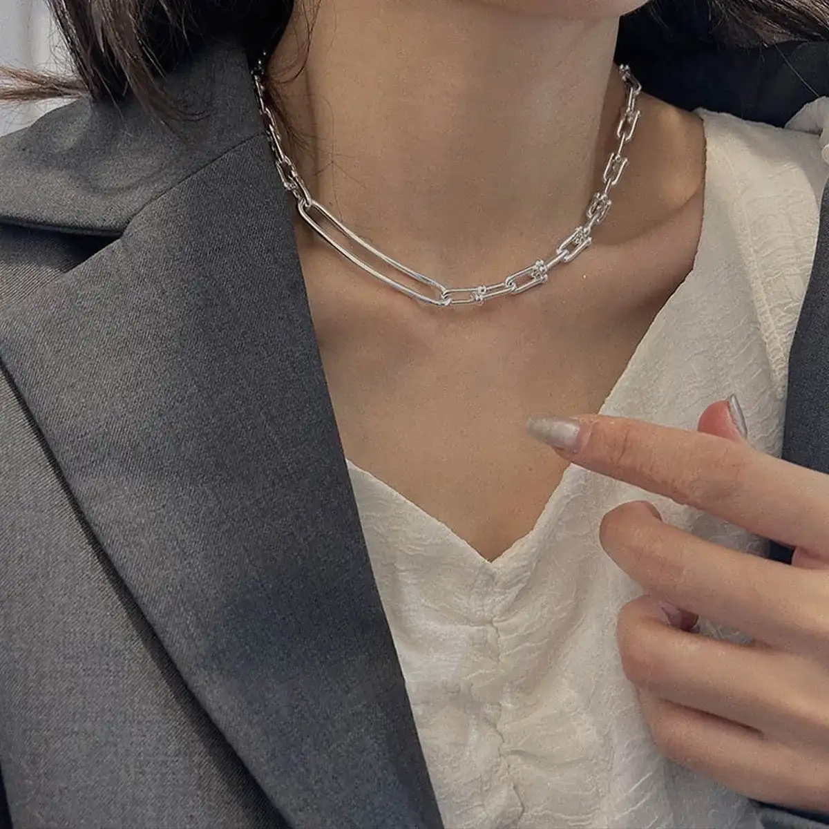 S925純銀手鍊 | 簍空馬蹄扣項鍊手鍊 | 低敏純銀 可碰水 不易退色
