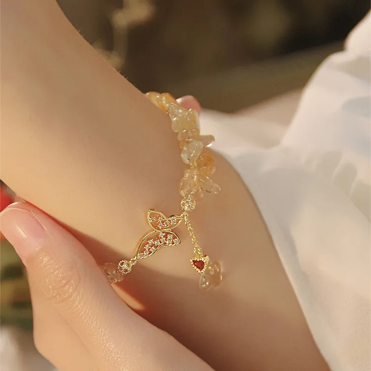 14K鍍金手鍊 | 天然黃水晶蝴蝶甜美手鍊 | 低敏親膚 可碰水 不易退色