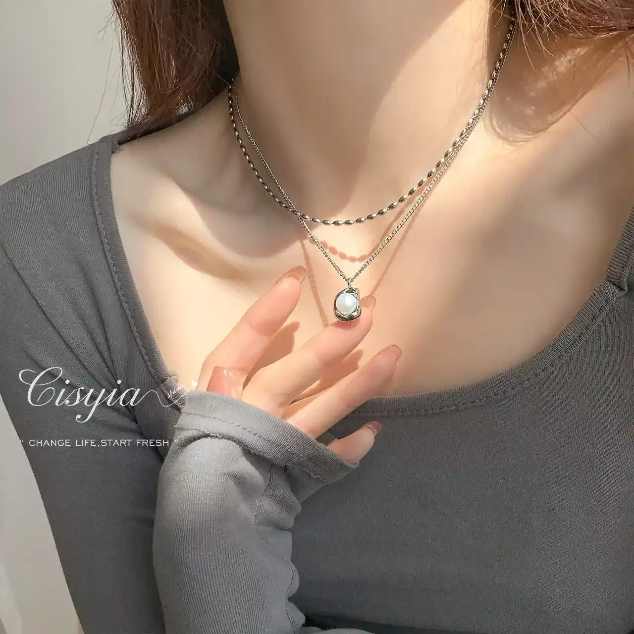 S925純銀項鍊 | 韓國氣質雙層珍珠項鍊  | 低敏純銀 可碰水 不易退色