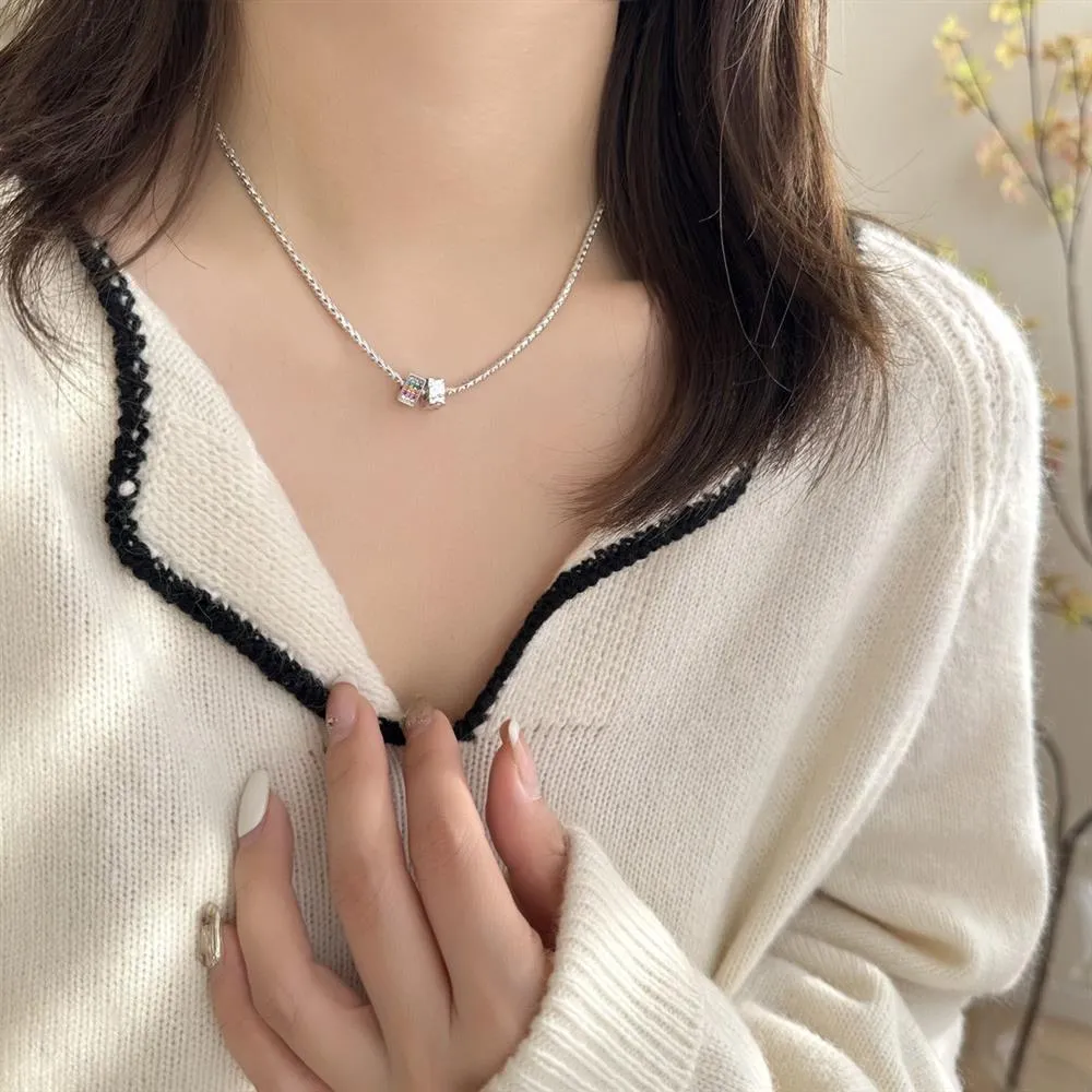 S925純銀項鍊 | 質感閃亮皓石方塊項鍊  | 低敏純銀 可碰水 不易退色