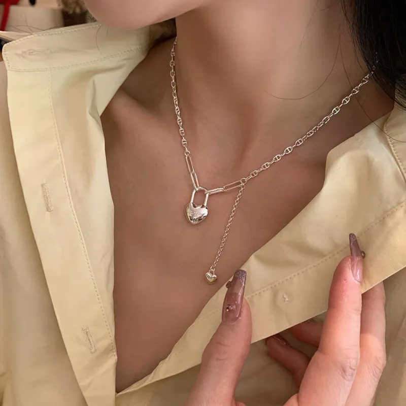 S925純銀項鍊 | 韓國甜美愛心鎖頭項鍊  | 低敏純銀 可碰水 不易退色