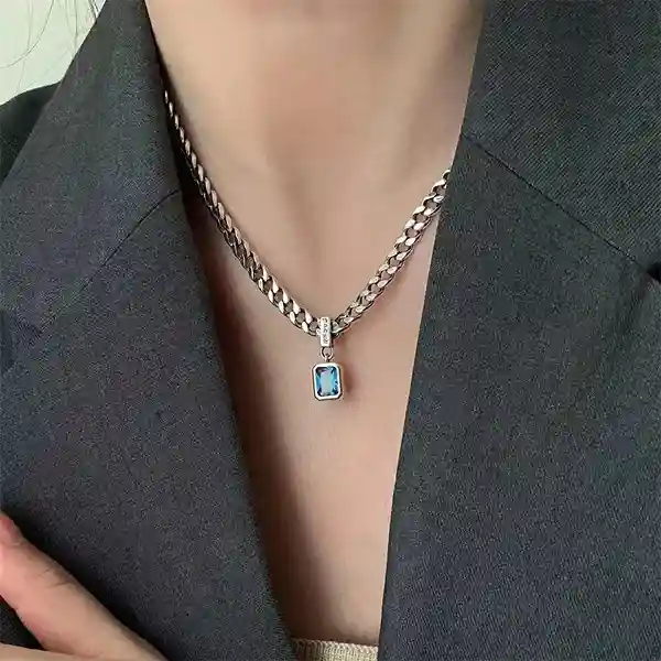 S925純銀項鍊 | 沉靜藍皓石個性項鍊  | 低敏純銀 可碰水 不易退色
