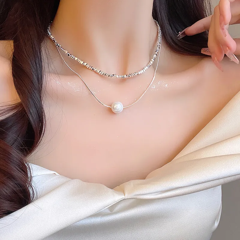 質感合金項鍊 | 輕奢碎銀珍珠雙層項鍊  | 低敏親膚 可碰水 不易退色