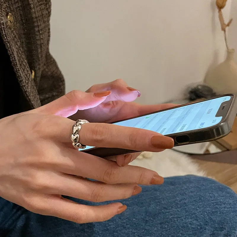 S925純銀戒指 | 質感甜美愛心串戒指 | 低敏純銀 不易退色 開口戒指