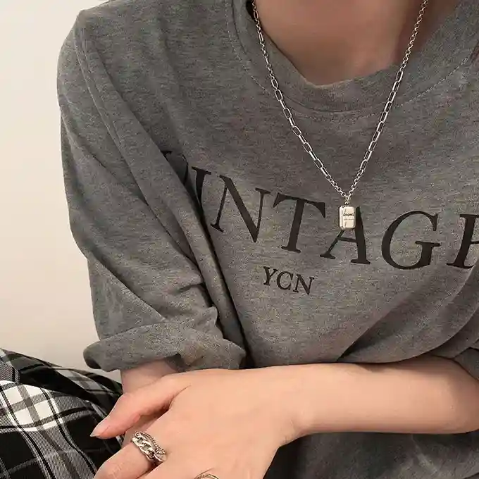 S925純銀項鍊 | 時尚個性方形字母牌項鍊  | 低敏純銀 可碰水 不易退色