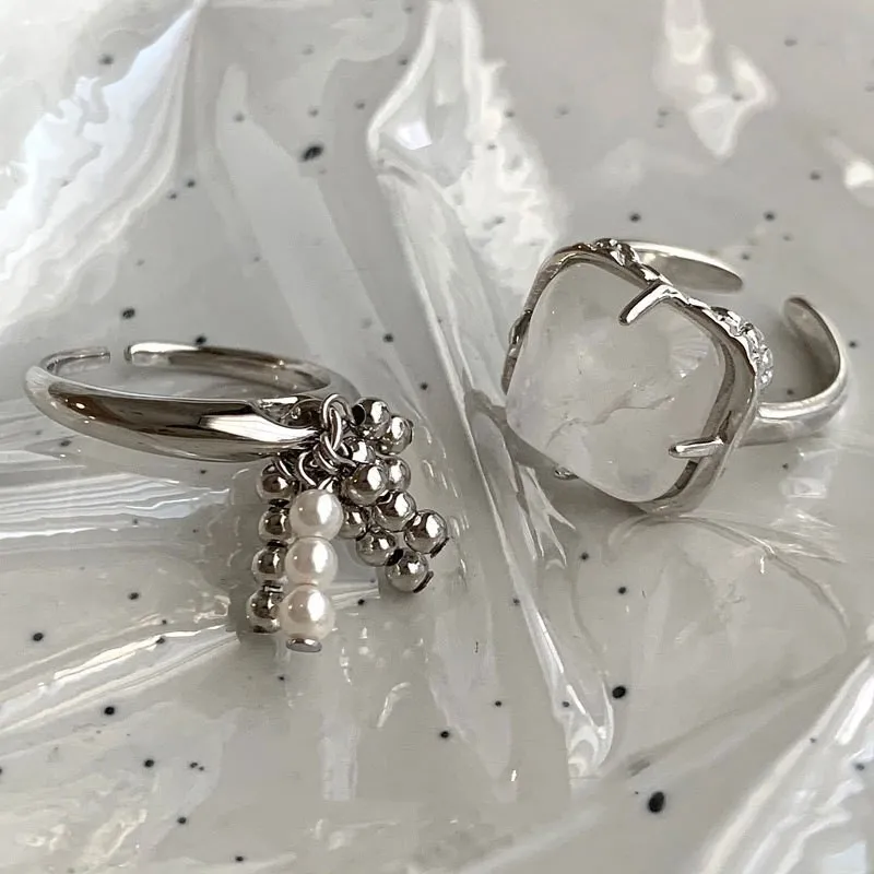 S925純銀戒指 | 氣質珍珠流蘇疊戴戒指 | 低敏純銀 不易退色 開口戒指