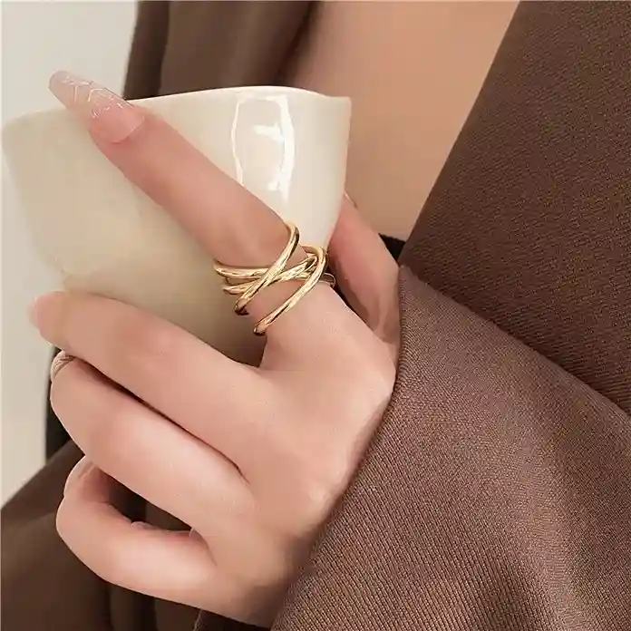 質感合金戒指 | 時尚幾何線條纏繞戒指 | 低敏純銀 不易退色 開口戒指