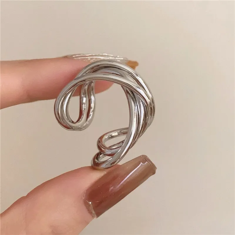 質感合金戒指 | 時尚幾何線條纏繞戒指 | 低敏純銀 不易退色 開口戒指