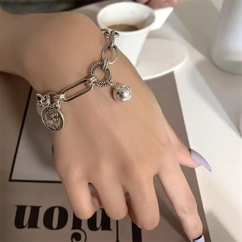 S925純銀時尚甜酷女王圓牌個性手鍊RBS5021 飾品 銀飾