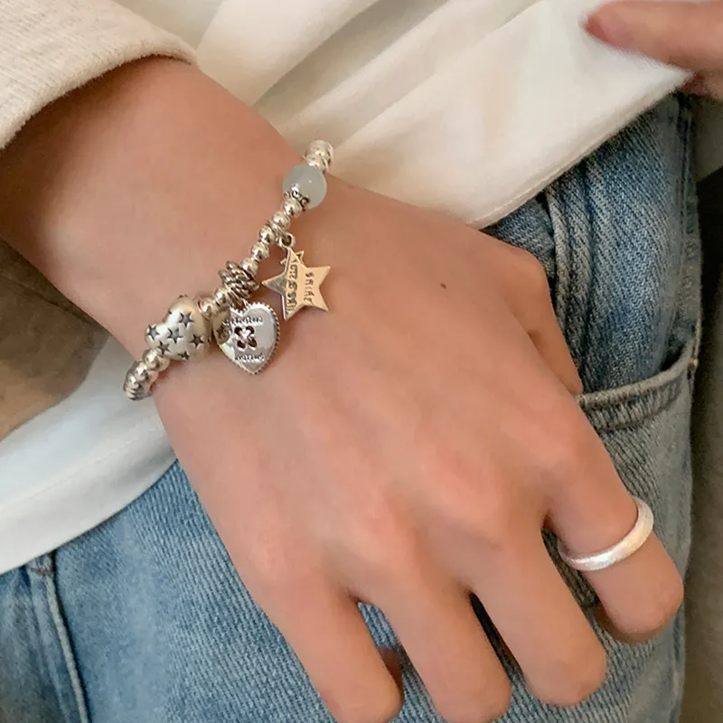 S925純銀時尚重工星星愛心鹹甜手鍊RBL5070 銀飾 首飾