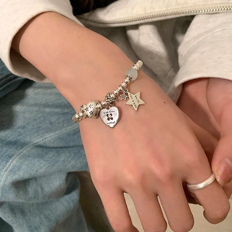 S925純銀時尚重工星星愛心鹹甜手鍊RBL5070 銀飾 首飾