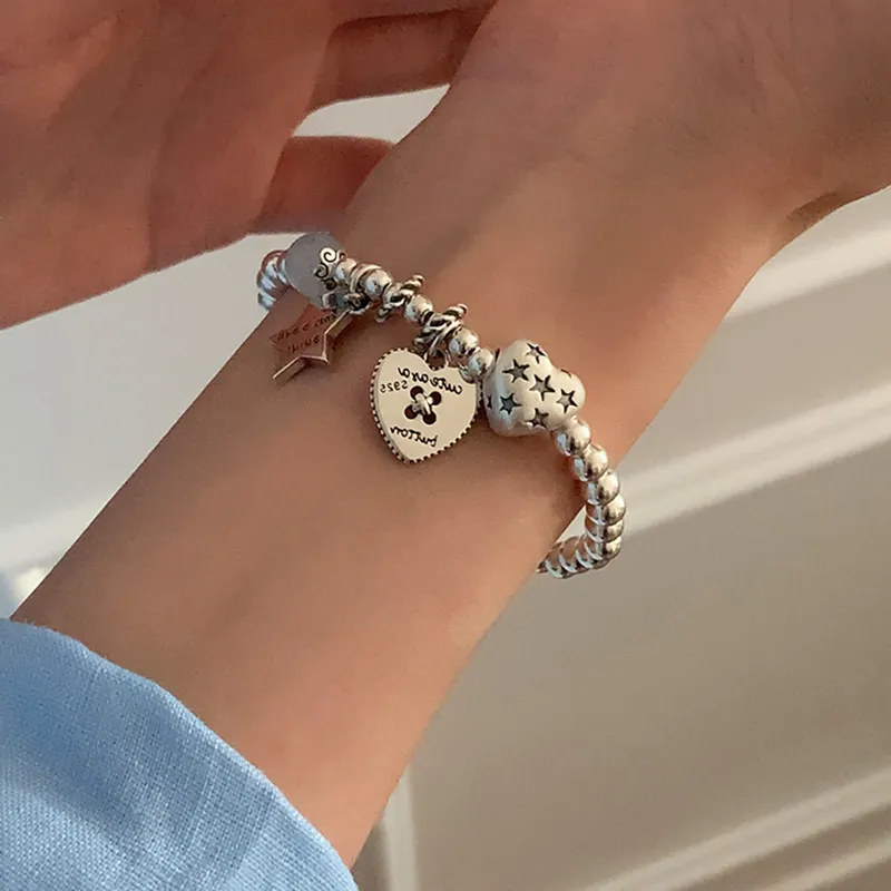 S925純銀時尚重工星星愛心鹹甜手鍊RBL5070 銀飾 首飾