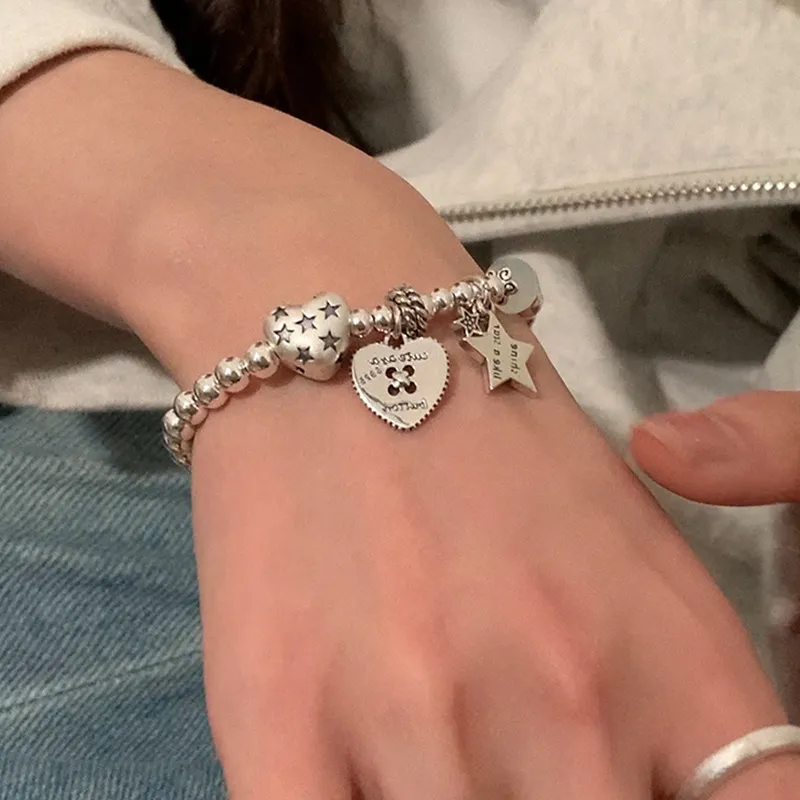 S925純銀時尚重工星星愛心鹹甜手鍊RBL5070 銀飾 首飾