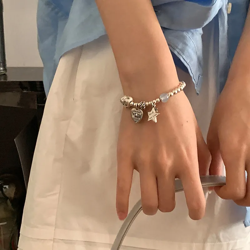 S925純銀時尚重工星星愛心鹹甜手鍊RBL5070 銀飾 首飾