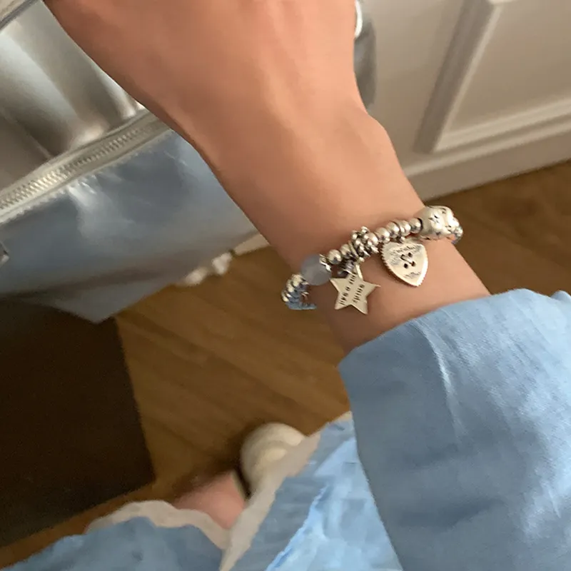 S925純銀時尚重工星星愛心鹹甜手鍊RBL5070 銀飾 首飾