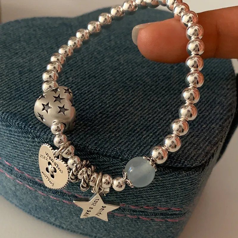 S925純銀時尚重工星星愛心鹹甜手鍊RBL5070 銀飾 首飾