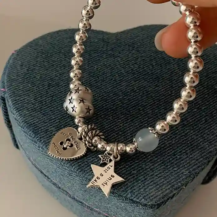 S925純銀時尚重工星星愛心鹹甜手鍊RBL5070 銀飾 首飾