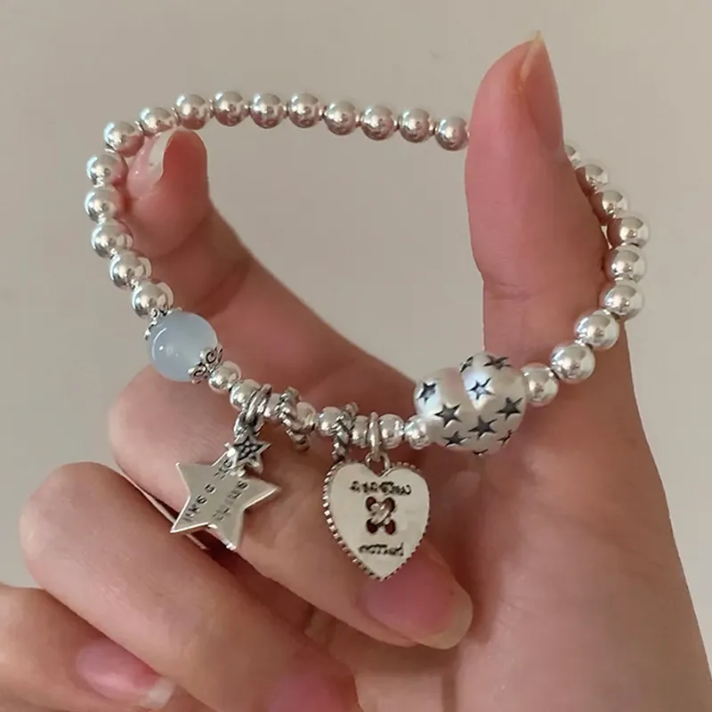 S925純銀時尚重工星星愛心鹹甜手鍊RBL5070 銀飾 首飾