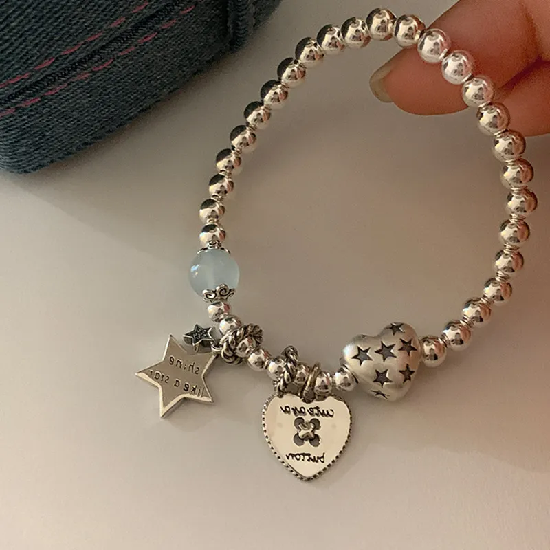 S925純銀時尚重工星星愛心鹹甜手鍊RBL5070 銀飾 首飾