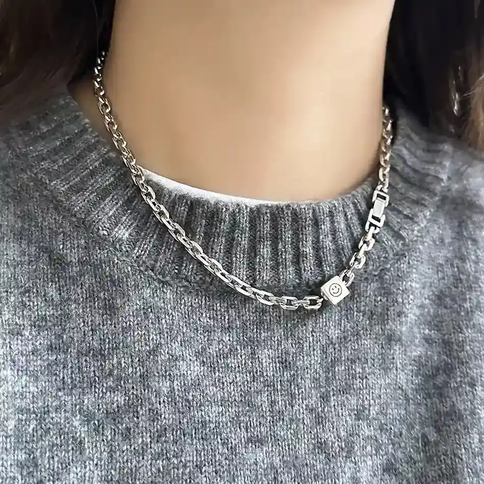 S925純銀項鍊 | 時尚簡約方塊笑臉個性項鍊  | 低敏純銀 可碰水 不易退色