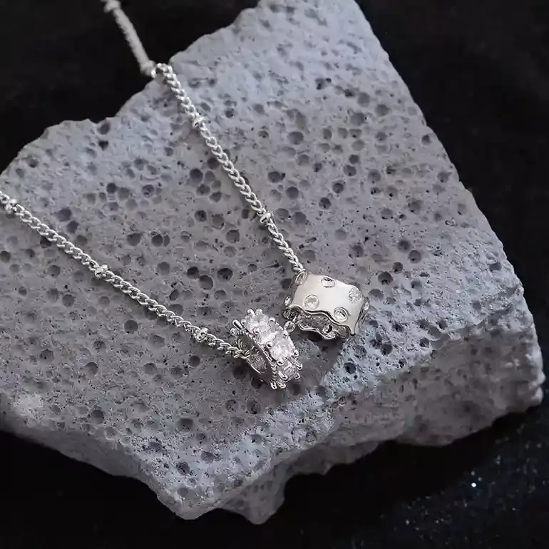 S925純銀項鍊 | 時尚輕奢雙圓環皓石項鍊  | 低敏純銀 可碰水 不易退色