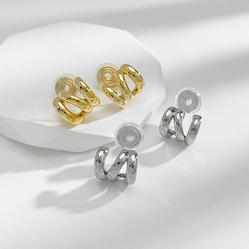 無耳洞耳夾氣質簡約三排C形紋香盤耳夾RBT5001 銀飾 飾品