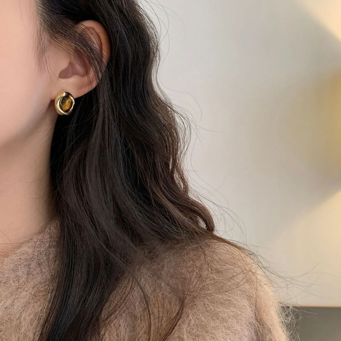 S925銀針氣質美拉德虎眼石耳環RBT5002 銀飾 飾品