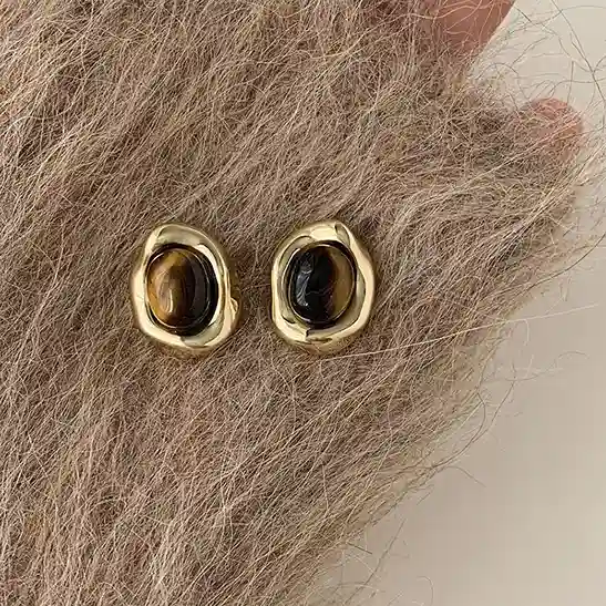 S925銀針氣質美拉德虎眼石耳環RBT5002 銀飾 飾品