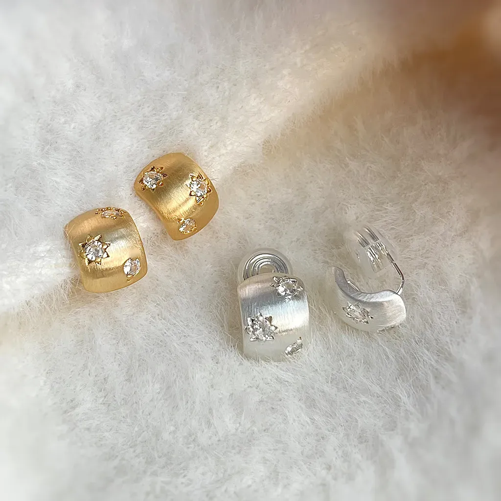 無耳洞耳夾時尚方形皓石紋香盤耳夾RBY5004 銀飾 飾品