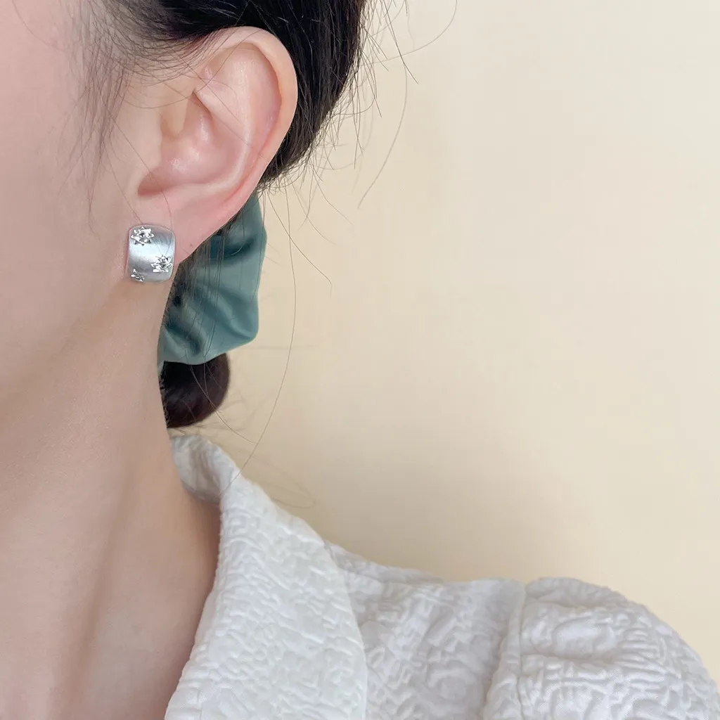 無耳洞耳夾時尚方形皓石紋香盤耳夾RBY5004 銀飾 飾品