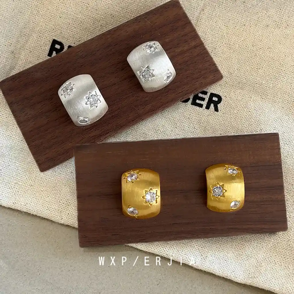 無耳洞耳夾時尚方形皓石紋香盤耳夾RBY5004 銀飾 飾品