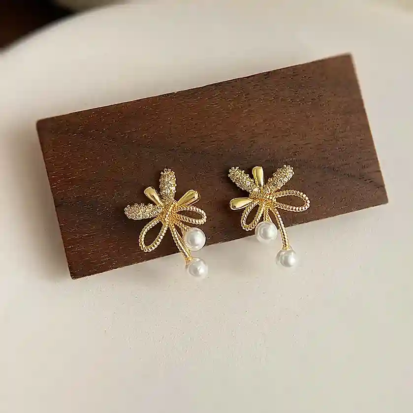 無耳洞耳夾甜美蝴蝶結皓石紋香盤耳夾RBY5005 耳飾 飾品