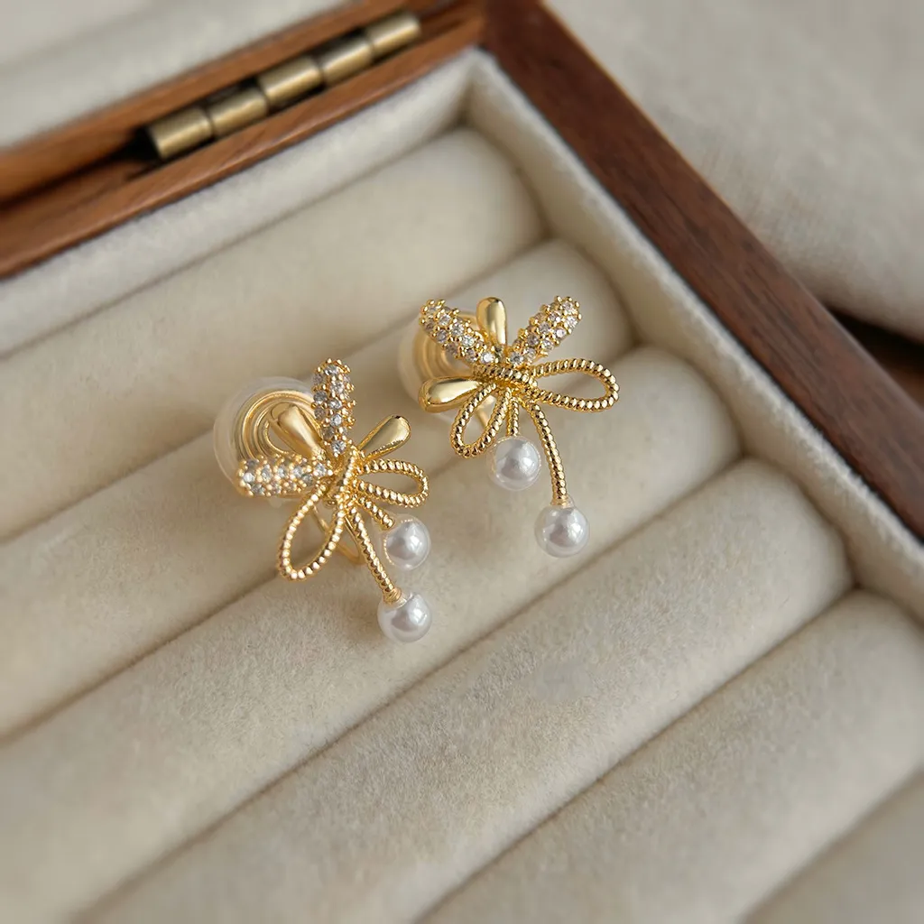 無耳洞耳夾甜美蝴蝶結皓石紋香盤耳夾RBY5005 耳飾 飾品