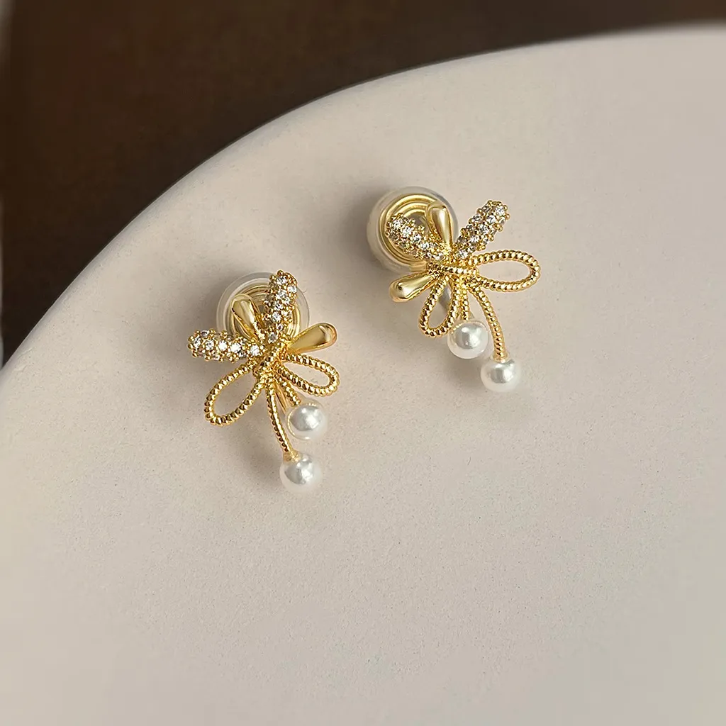 無耳洞耳夾甜美蝴蝶結皓石紋香盤耳夾RBY5005 耳飾 飾品