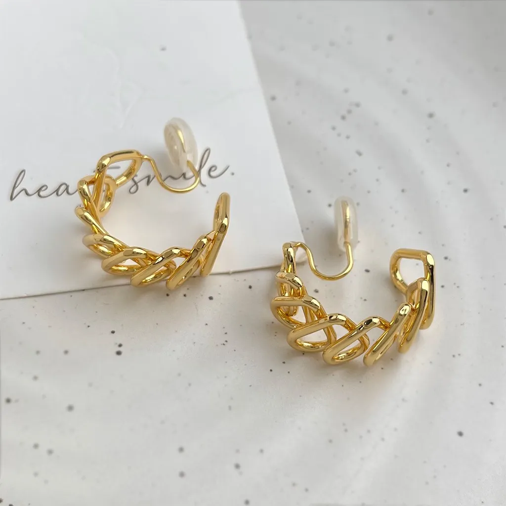 無耳洞甜美簡約C形線條紋香盤耳夾RBY5007 耳飾 飾品