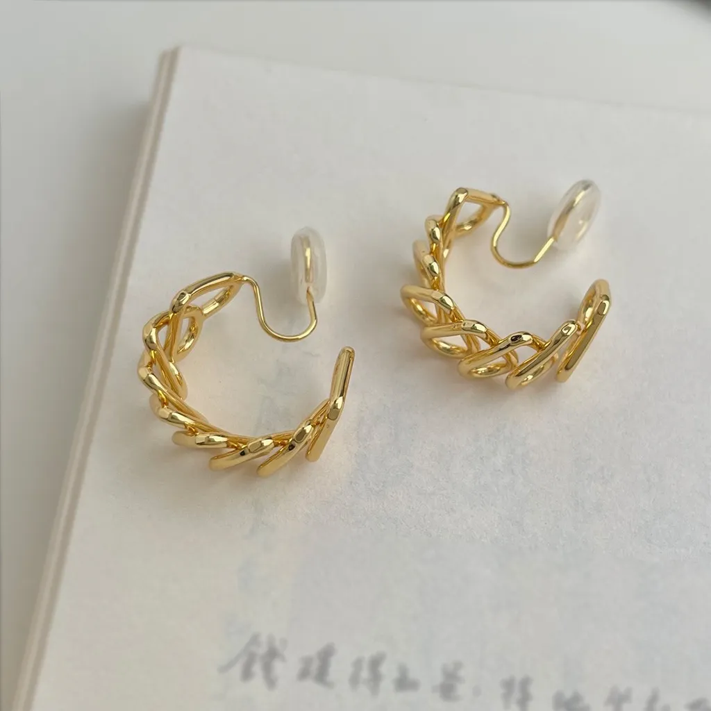 無耳洞甜美簡約C形線條紋香盤耳夾RBY5007 耳飾 飾品