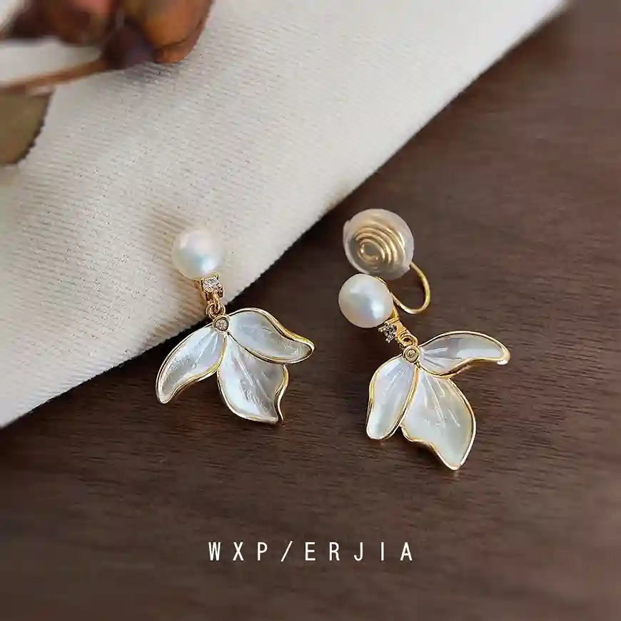無耳洞耳夾清新氣質葉子珍珠蚊香盤耳夾 耳飾 飾品