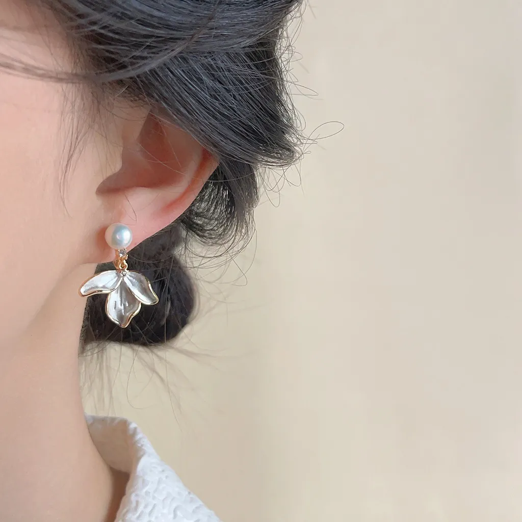 無耳洞耳夾清新氣質葉子珍珠蚊香盤耳夾 耳飾 飾品