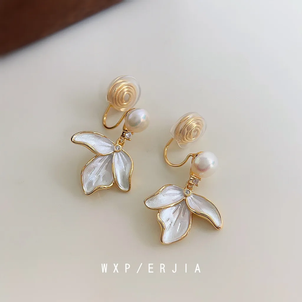 無耳洞耳夾清新氣質葉子珍珠蚊香盤耳夾 耳飾 飾品