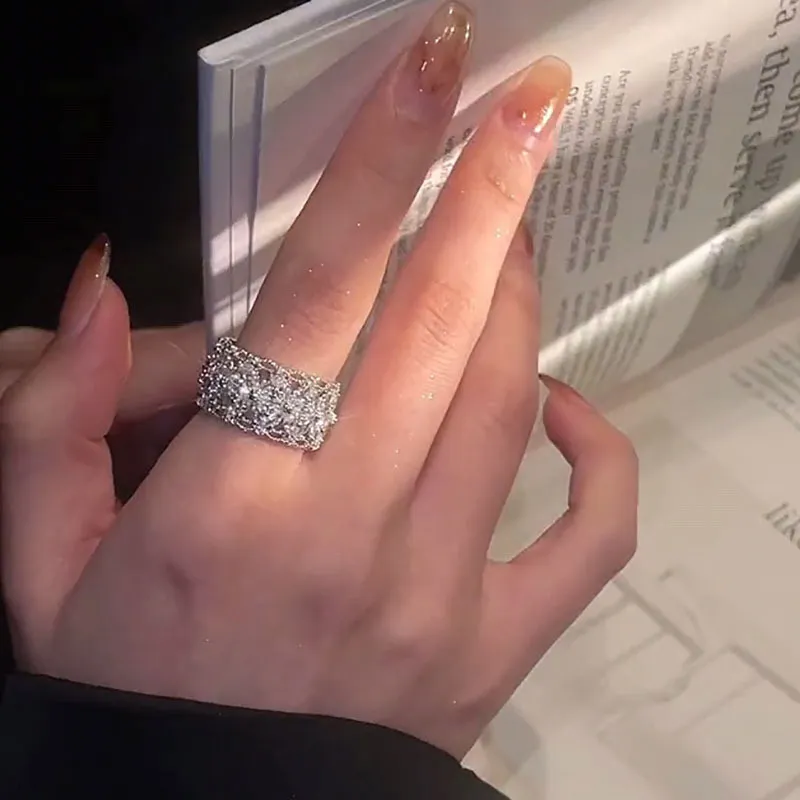 質感合金時尚閃亮皓石花朵戒指RBM5001 銀飾 飾品