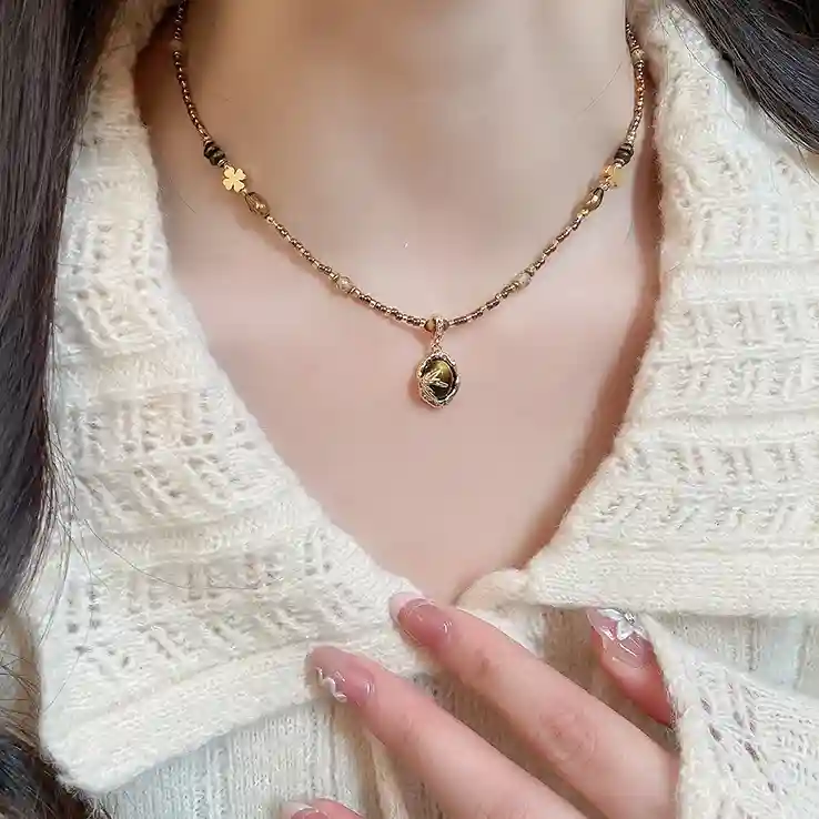 質感合金美拉德愛心虎眼石項鍊RBM5003 銀飾 飾品