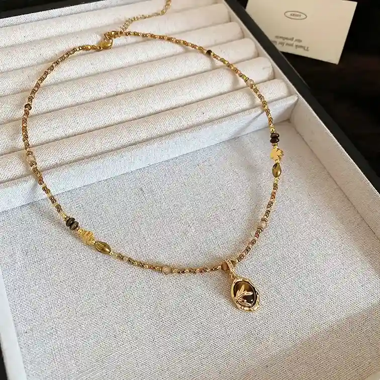 質感合金美拉德愛心虎眼石項鍊RBM5003 銀飾 飾品