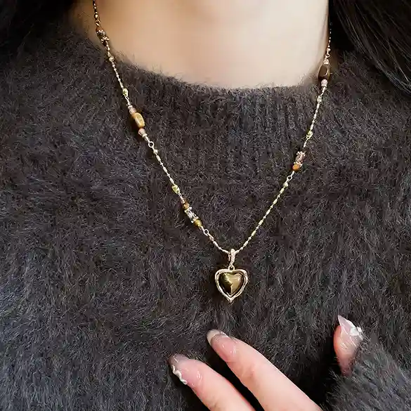 質感合金美拉德愛心虎眼石項鍊RBM5003 銀飾 飾品