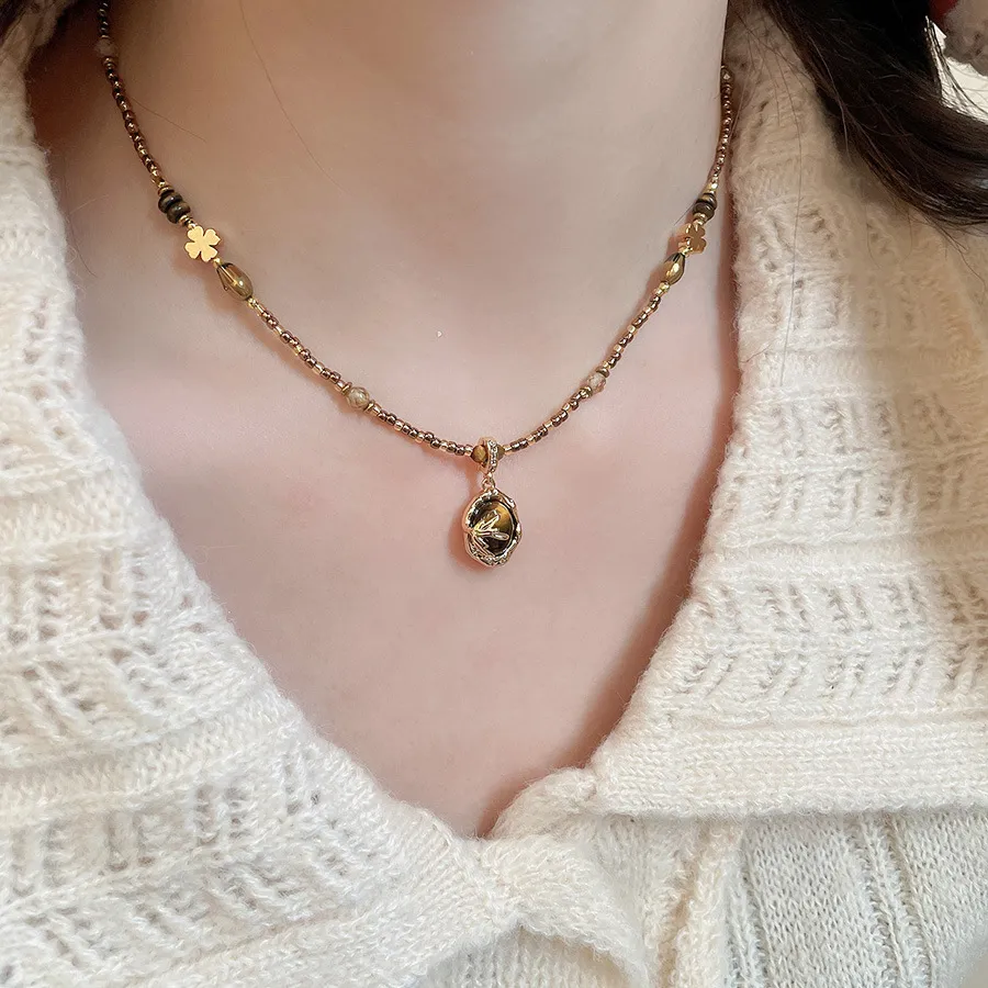 質感合金美拉德愛心虎眼石項鍊RBM5003 銀飾 飾品