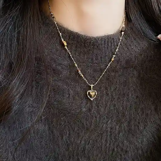 質感合金美拉德愛心虎眼石項鍊RBM5003 銀飾 飾品