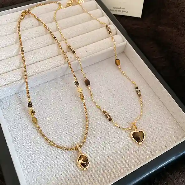 質感合金美拉德愛心虎眼石項鍊RBM5003 銀飾 飾品