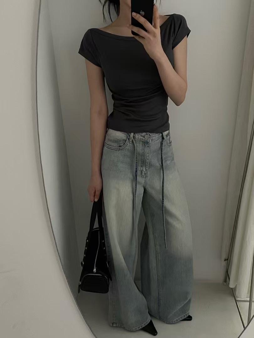 4"13 一字領貼身短tee