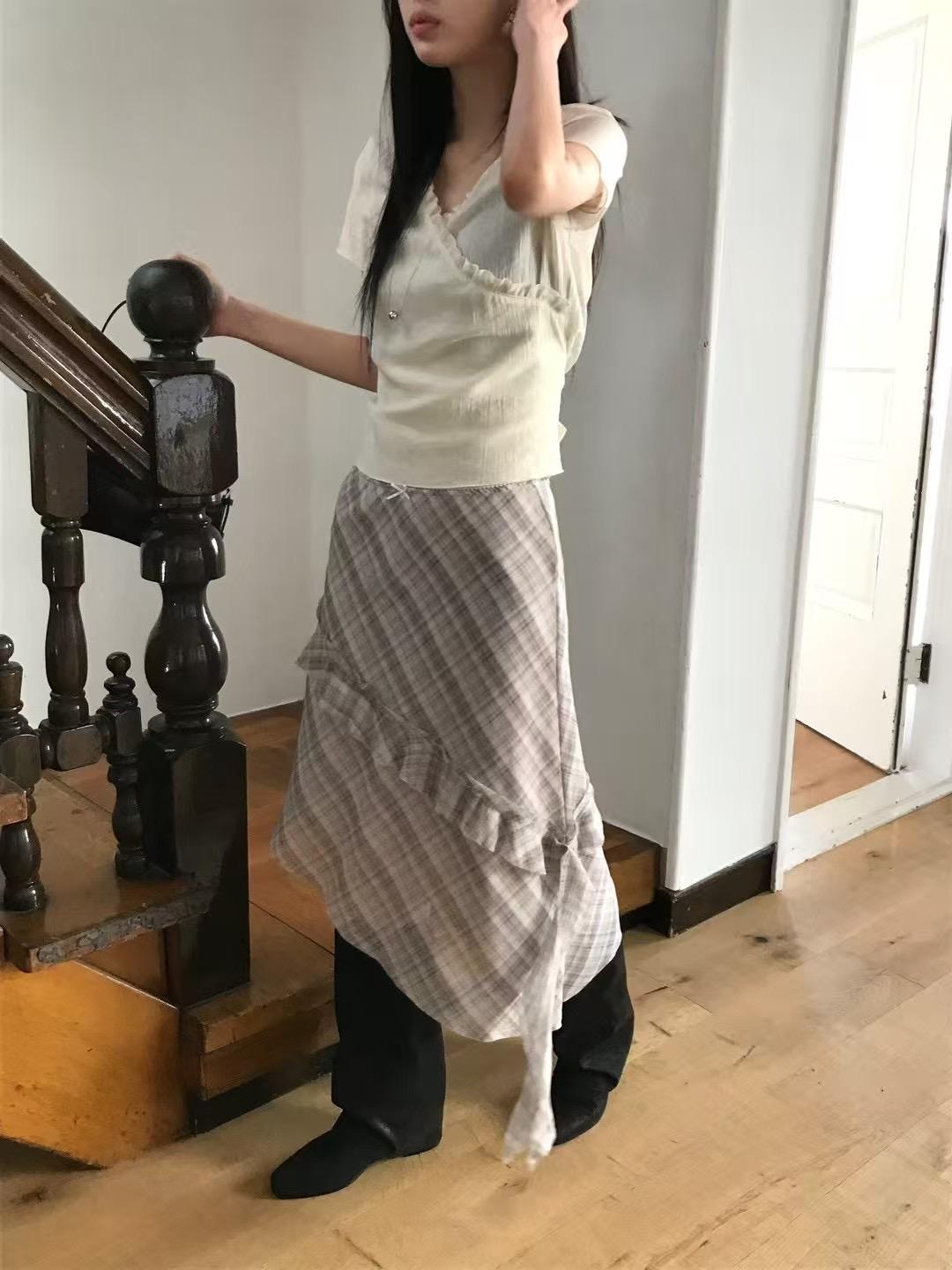4"13 格紋荷葉邊半身裙