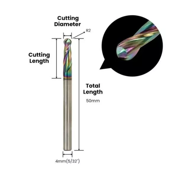 金屬雙刃球頭銑刀 柄徑4mm