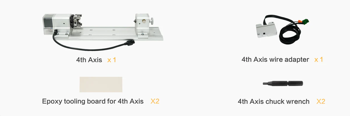 包裝內包含第四軸、轉接器、材料*2、固定板手